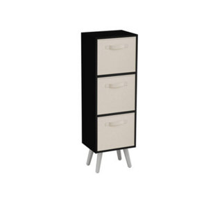 URBNLIVING 80cm Height 3 Tier Black Wooden Storage Bookcase Scandinavian Style White Legs With Cream Inserts