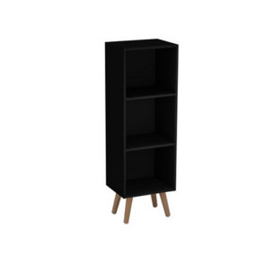URBNLIVING 80cm Height 3 Tier Black Wooden Storage Cube Bookcase Scandinavian Style Beech Legs