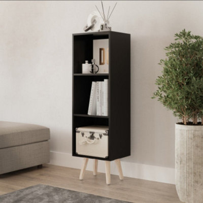 URBNLIVING 80cm Height 3 Tier Black Wooden Storage Cube Bookcase Scandinavian Style Pine Legs