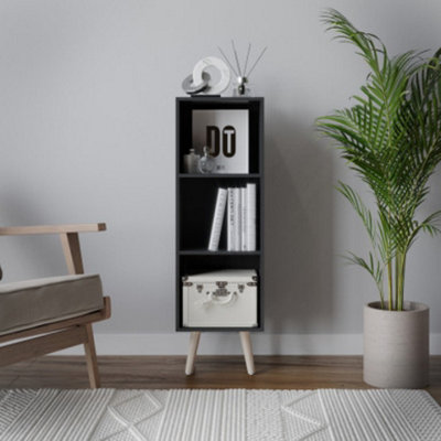 URBNLIVING 80cm Height 3 Tier Black Wooden Storage Cube Bookcase Scandinavian Style Pine Legs