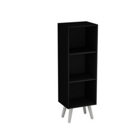 URBNLIVING 80cm Height 3 Tier Black Wooden Storage Cube Bookcase Scandinavian Style White Legs