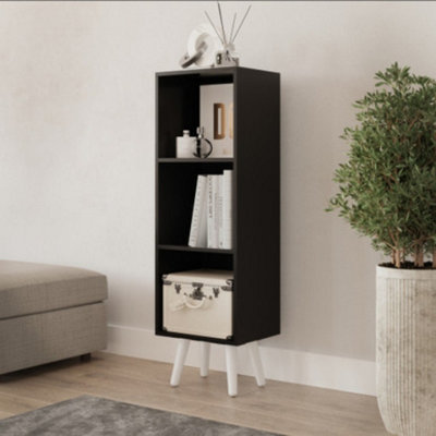 URBNLIVING 80cm Height 3 Tier Black Wooden Storage Cube Bookcase Scandinavian Style White Legs