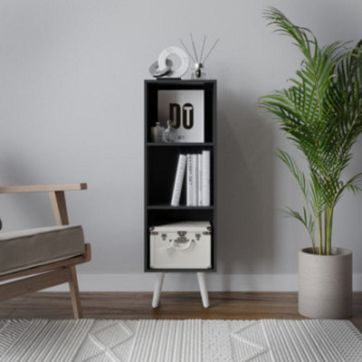 URBNLIVING 80cm Height 3 Tier Black Wooden Storage Cube Bookcase Scandinavian Style White Legs