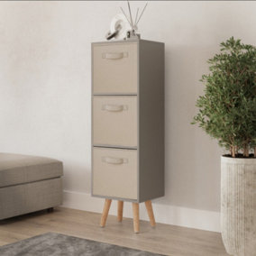 URBNLIVING 80cm Height 3 Tier Grey Wooden Storage Bookcase Scandinavian Style Beech Legs With Beige Inserts