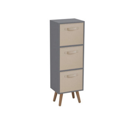 URBNLIVING 80cm Height 3 Tier Grey Wooden Storage Bookcase Scandinavian Style Beech Legs With Beige Inserts