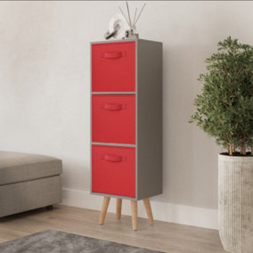 URBNLIVING 80cm Height 3 Tier Grey Wooden Storage Bookcase Scandinavian Style Beech Legs With Red Inserts