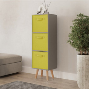 URBNLIVING 80cm Height 3 Tier Grey Wooden Storage Bookcase Scandinavian Style Beech Legs With Yellow Inserts