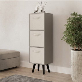 URBNLIVING 80cm Height 3 Tier Grey Wooden Storage Bookcase Scandinavian Style Black Legs With Cream Inserts