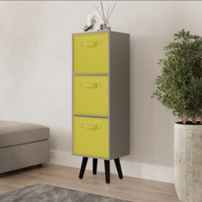URBNLIVING 80cm Height 3 Tier Grey Wooden Storage Bookcase Scandinavian Style Black Legs With Yellow Inserts