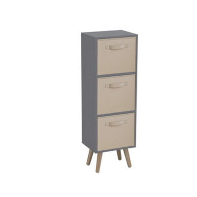 URBNLIVING 80cm Height 3 Tier Grey Wooden Storage Bookcase Scandinavian Style Pine Legs With Beige Inserts