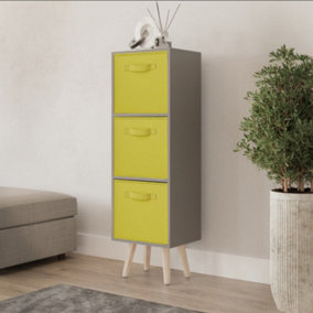 URBNLIVING 80cm Height 3 Tier Grey Wooden Storage Bookcase Scandinavian Style Pine Legs With Yellow Inserts
