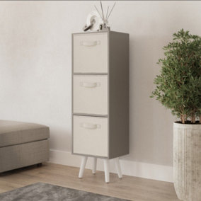 URBNLIVING 80cm Height 3 Tier Grey Wooden Storage Bookcase Scandinavian Style White Legs With Cream Inserts