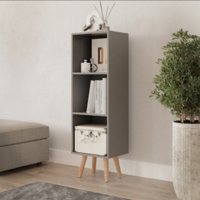 URBNLIVING 80cm Height 3 Tier Grey Wooden Storage Cube Bookcase Scandinavian Style Beech Legs