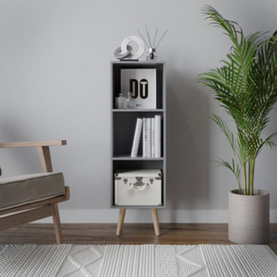 URBNLIVING 80cm Height 3 Tier Grey Wooden Storage Cube Bookcase Scandinavian Style Beech Legs