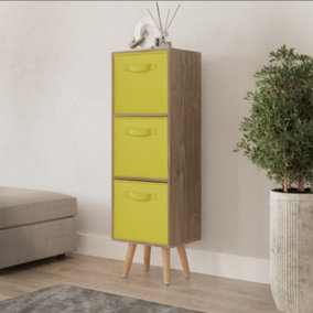 URBNLIVING 80cm Height 3 Tier Oak Wooden Storage Bookcase Scandinavian Style Beech Legs With Yellow Inserts