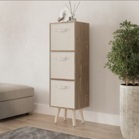 URBNLIVING 80cm Height 3 Tier Oak Wooden Storage Bookcase Scandinavian Style Pine Legs With Cream Inserts