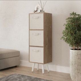 URBNLIVING 80cm Height 3 Tier Oak Wooden Storage Bookcase Scandinavian Style White Legs With Cream Inserts