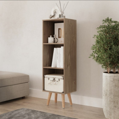 URBNLIVING 80cm Height 3 Tier Oak Wooden Storage Cube Bookcase Scandinavian Style Beech Legs