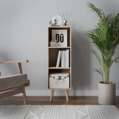 URBNLIVING 80cm Height 3 Tier Oak Wooden Storage Cube Bookcase Scandinavian Style Beech Legs