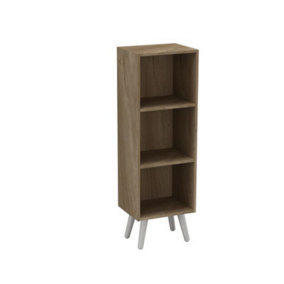 URBNLIVING 80cm Height  3 Tier Oak Wooden Storage Cube Bookcase Scandinavian Style White Legs