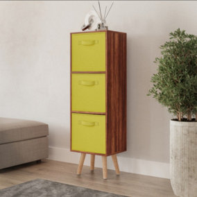 URBNLIVING 80cm Height 3 Tier Teak Wooden Storage Bookcase Scandinavian Style Beech Legs With Yellow Inserts