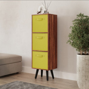 URBNLIVING 80cm Height 3 Tier Teak Wooden Storage Bookcase Scandinavian Style Black Legs With Yellow Inserts