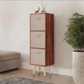 URBNLIVING 80cm Height 3 Tier Teak Wooden Storage Bookcase Scandinavian Style Pine Legs With Beige Inserts