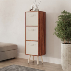 URBNLIVING 80cm Height 3 Tier Teak Wooden Storage Bookcase Scandinavian Style Pine Legs With Cream Inserts