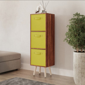 URBNLIVING 80cm Height 3 Tier Teak Wooden Storage Bookcase Scandinavian Style Pine Legs With Yellow Inserts