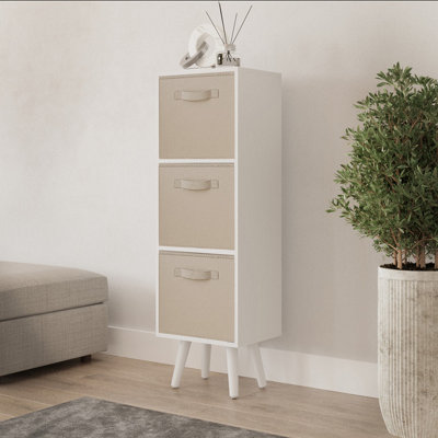 URBNLIVING 80cm Height 3 Tier White Wooden Storage Beige Insert ...