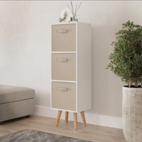 URBNLIVING 80cm Height 3 Tier White Wooden Storage Bookcase Beige Insert Scandinavian Style Beech Legs