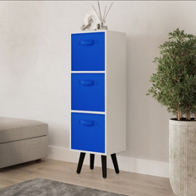 URBNLIVING 80cm Height 3 Tier White Wooden Storage Bookcase Dark Blue Insert Scandinavian Style Black Legs