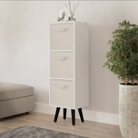 URBNLIVING 80cm Height 3 Tier White Wooden Storage Bookcase Scandinavian Style Black Legs Cream Insert