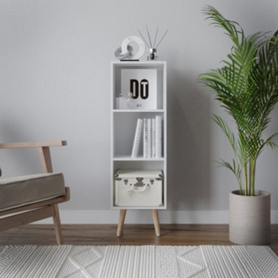 URBNLIVING 80cm Height  3 Tier White Wooden Storage Cube Bookcase Scandinavian Style Beech Legs