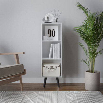 URBNLIVING 80cm Height 3 Tier White Wooden Storage Cube Bookcase Scandinavian Style Black Legs