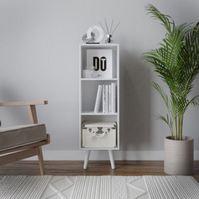 URBNLIVING 80cm Height 3 Tier White Wooden Storage Cube Bookcase Scandinavian Style White Legs