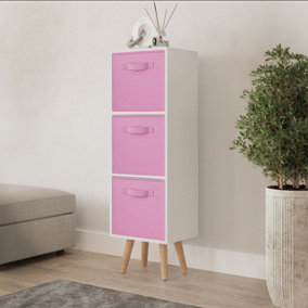 URBNLIVING 80cm Height 3 Tier White Wooden Storage Light Pink Insert Bookcase Beech Legs
