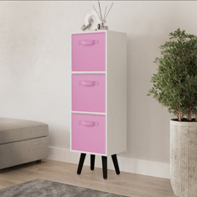 URBNLIVING 80cm Height 3 Tier White Wooden Storage Light Pink Insert Bookcase  Black Legs