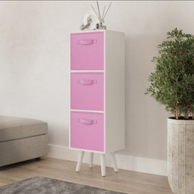 URBNLIVING 80cm Height 3 Tier White Wooden Storage Light Pink  Inserts Bookcase White Legs