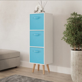 URBNLIVING 80cm Height 3 Tier White Wooden Storage Sky Blue Insert Bookcase Scandinavian Style Beech Legs