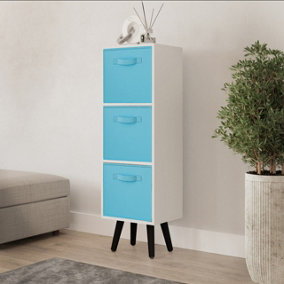 URBNLIVING 80cm Height 3 Tier White Wooden Storage  Sky Blue Insert Bookcase Scandinavian Style Black Legs