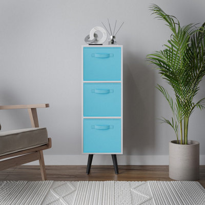 URBNLIVING 80cm Height 3 Tier White Wooden Storage Sky Blue Insert ...