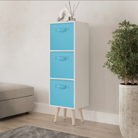 URBNLIVING 80cm Height 3 Tier White Wooden Storage Sky Blue Insert Bookcase Scandinavian Style Pine Legs