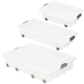 URBNLIVING 80cm Height 45L Under Bed Plastic Storage White Box Chest Sets Wheeled With Lid Shoes