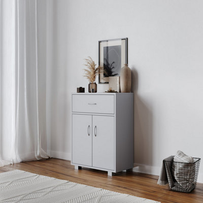 URBNLIVING 80cm Height Grey Wooden Free Standing Cabinet Hallway Console Living Room Shelves Drawer Storage