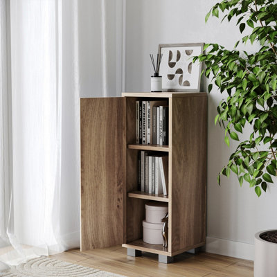 URBNLIVING 80cm Height Oak Single Door 3-Tier Cabinet