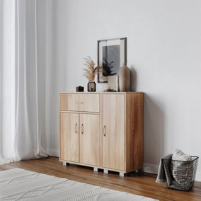 URBNLIVING 80cm Height Oak Wooden Free Standing Side Corner Cabinet Cupboard
