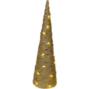 URBNLIVING 80cm LED Light Up Christmas Tree Gold with Glitter Single Cone Pyramids Glitter Fairy Lights Ornament