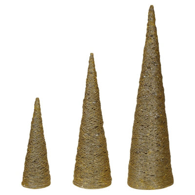 URBNLIVING 60cm LED Light Up Gold Glitter Christmas Tree Pyramid - Battery Powered