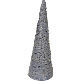 URBNLIVING 80cm LED Light Up Christmas Tree Silver with Glitter Single Cone Pyramids Glitter Fairy Lights Ornament Colour